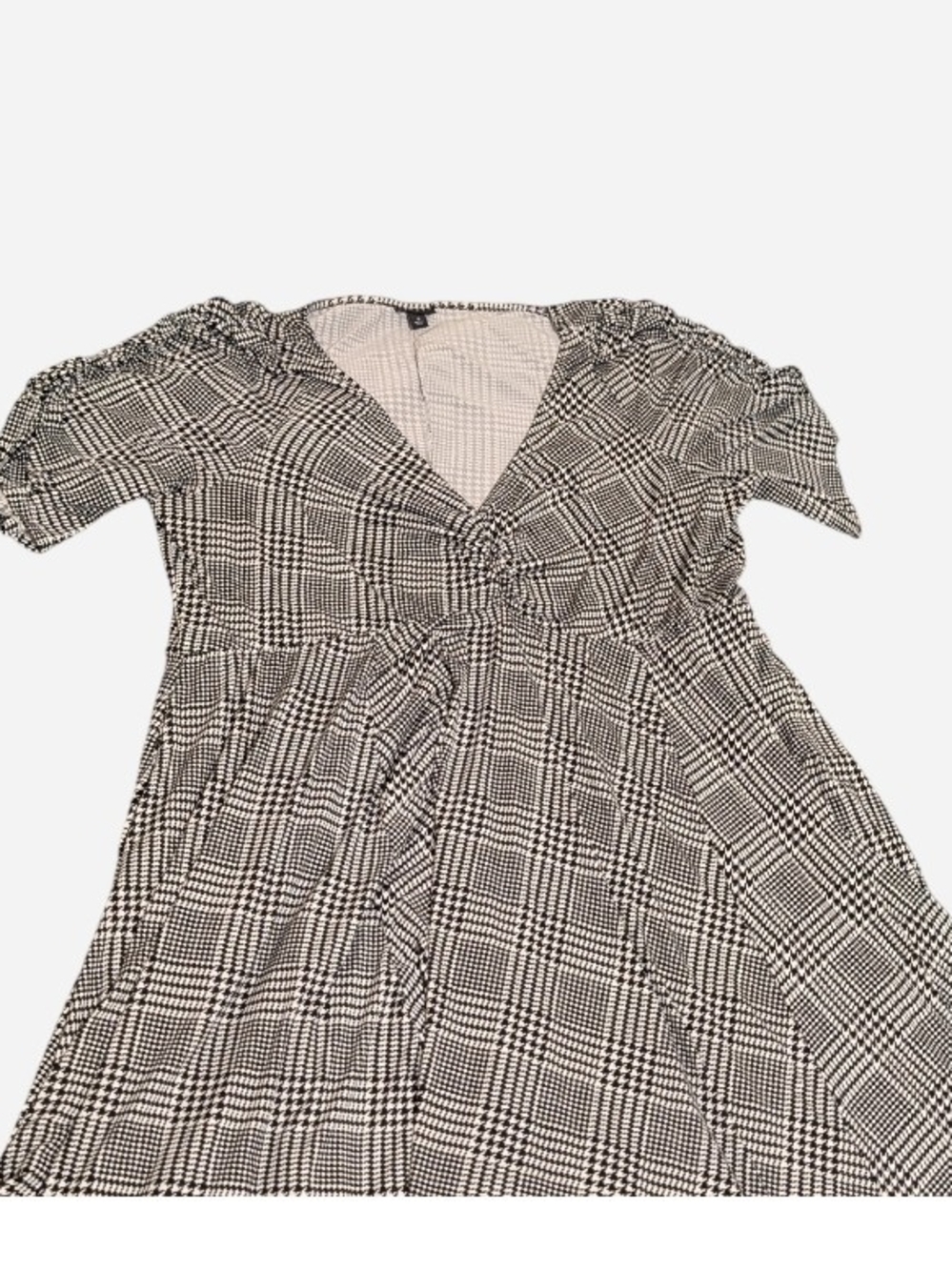 Pre-owned Classic Black & White Plaid V-Neck Women's Dress